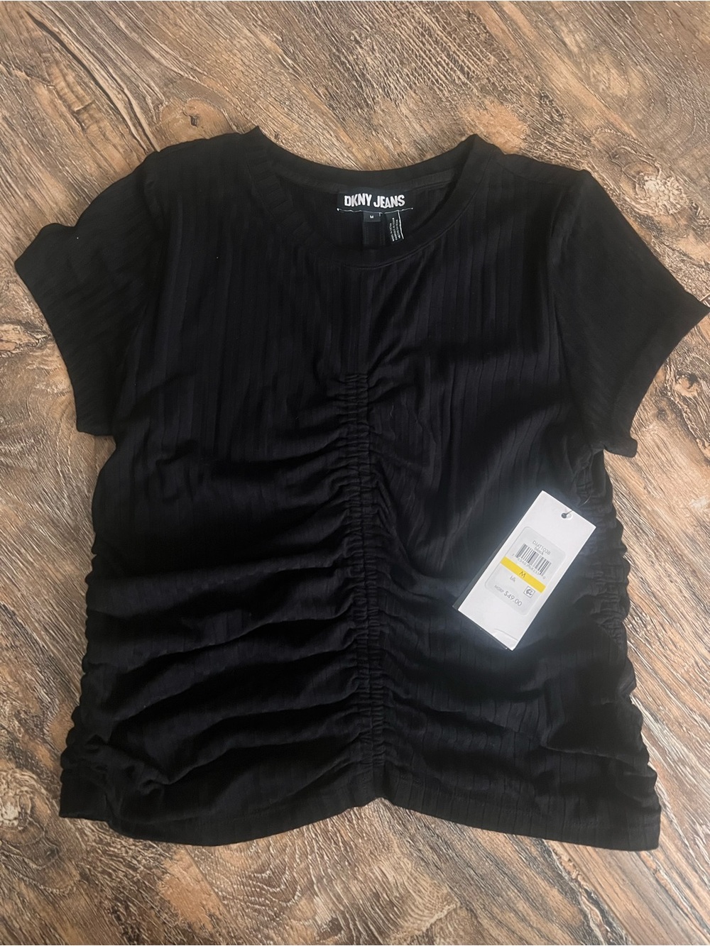 Dkny Black Ruched Center Short Sleeve Top